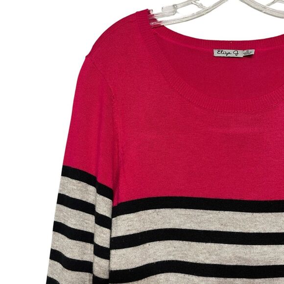 Eliza J Black White Pink Striped Colorblock Fit Flare Sweater Dress Plus Size - Picture 6 of 9
